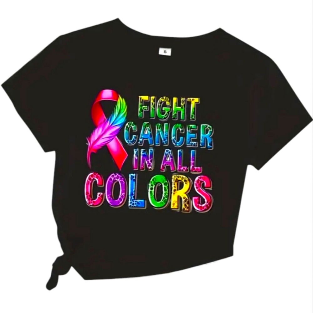 Cancer Awareness Multi Colored Ribbon Tee Shirt "Fight Cancer in All Colors"
